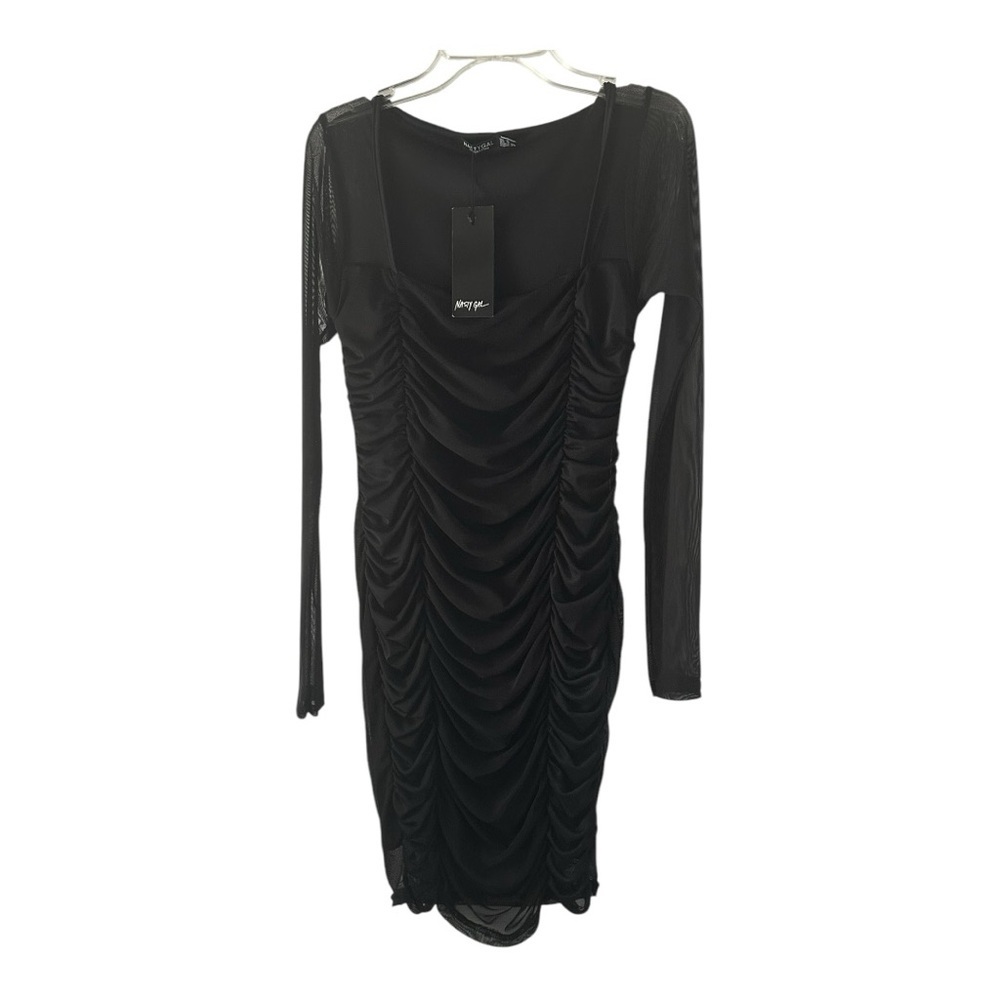 Nasty Gal Elegant Black Ruched Dress Long Sleeve Mini Size 4